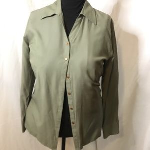 Fred David Button Down Olive Blouse Size M